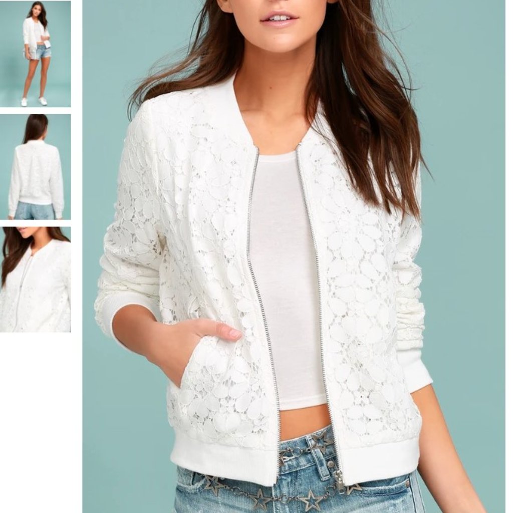 Lulu's White Lace Bomber Jacket